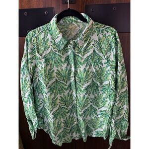 Lilly Pulitzer Sea View Linen Green Button Down Top Womens Sz L Multicolored